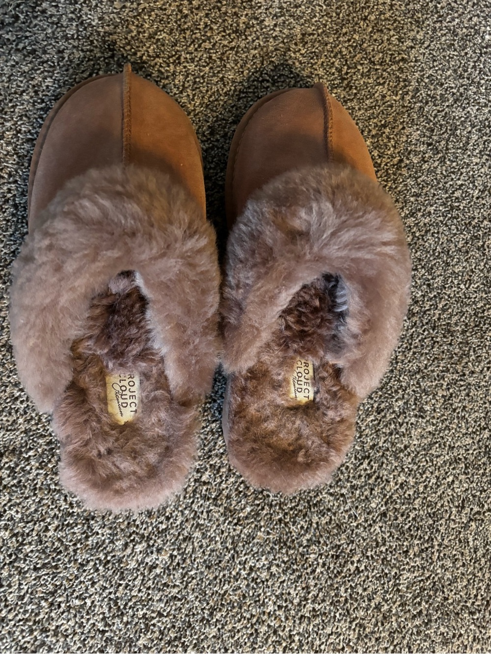Women's Plush Faux-Shearling Slip-On Slippers — Chestnut Brown project cloud